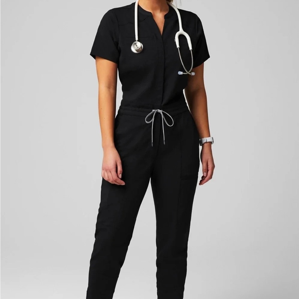 Fabletics Black Short Sleeve Jumpsuit
